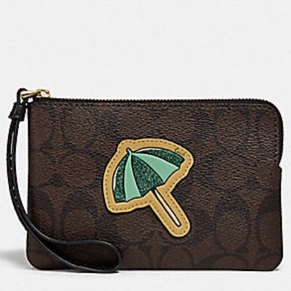 Coach NWT Signature Print Beach Umbrella Wristlet - Picture 3 of 6